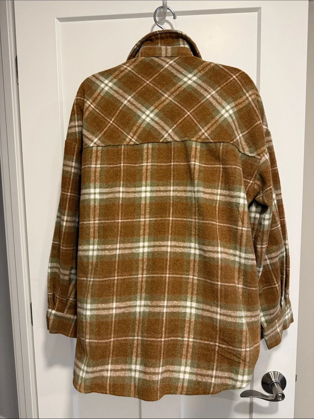 Timing Brown Plaid Shacket Jacket Button Front Utility Pockets Boho Cottagecore
